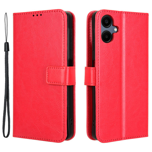 For Samsung Galaxy A06 Case Crazy Horse Texture PU Leather Phone Wallet Cover - Red