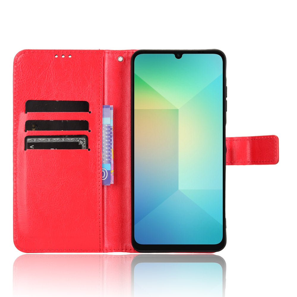 For Samsung Galaxy A06 Case Crazy Horse Texture PU Leather Phone Wallet Cover - Red