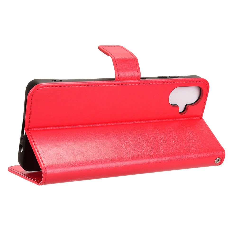 For Samsung Galaxy A06 Case Crazy Horse Texture PU Leather Phone Wallet Cover - Red