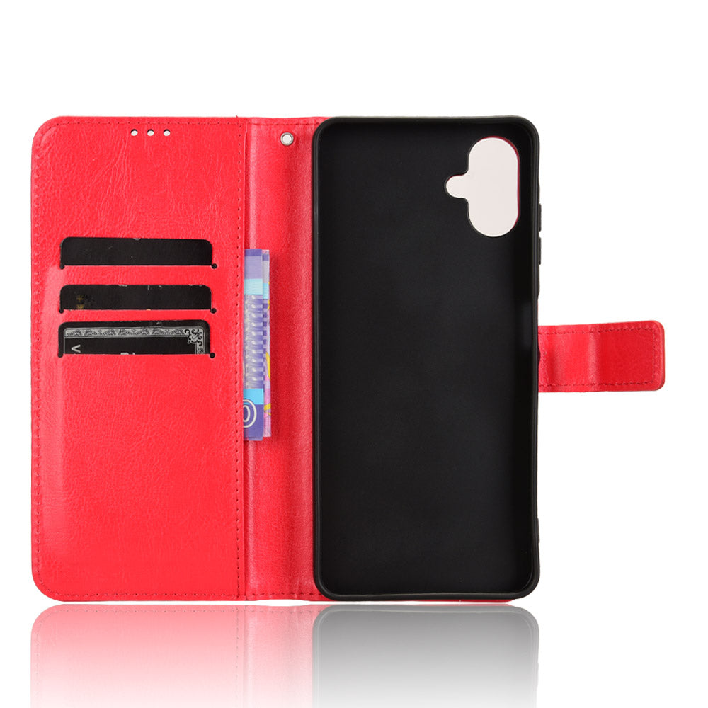 For Samsung Galaxy A06 Case Crazy Horse Texture PU Leather Phone Wallet Cover - Red