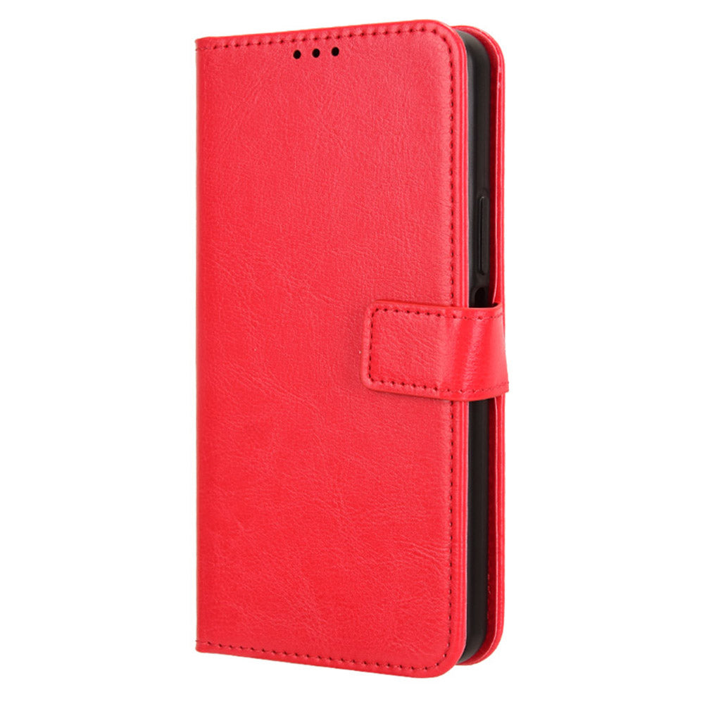For Samsung Galaxy A06 Case Crazy Horse Texture PU Leather Phone Wallet Cover - Red