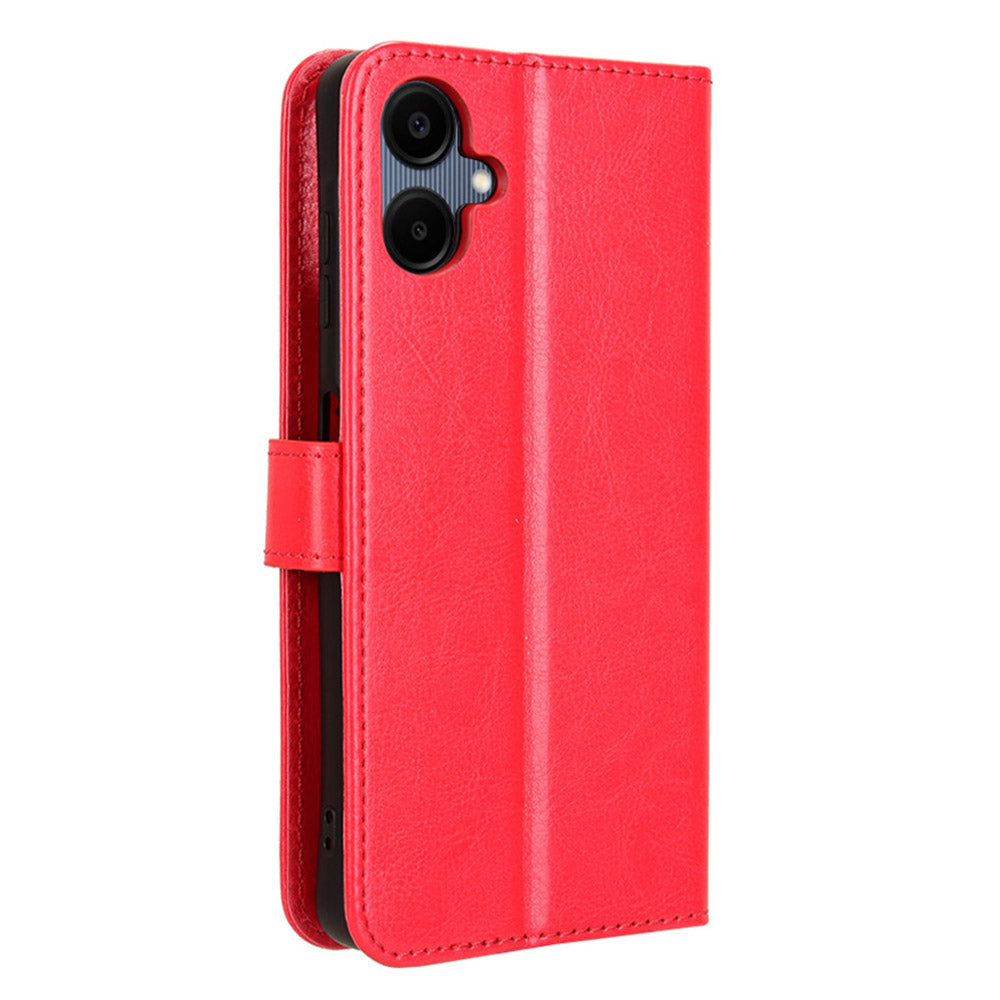 For Samsung Galaxy A06 Case Crazy Horse Texture PU Leather Phone Wallet Cover - Red
