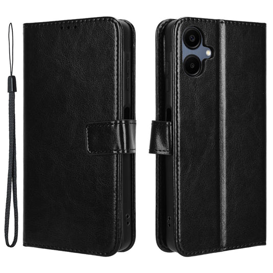 For Samsung Galaxy A06 Case Crazy Horse Texture PU Leather Phone Wallet Cover - Black