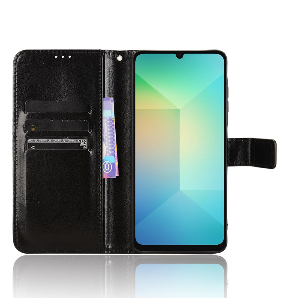 For Samsung Galaxy A06 Case Crazy Horse Texture PU Leather Phone Wallet Cover - Black