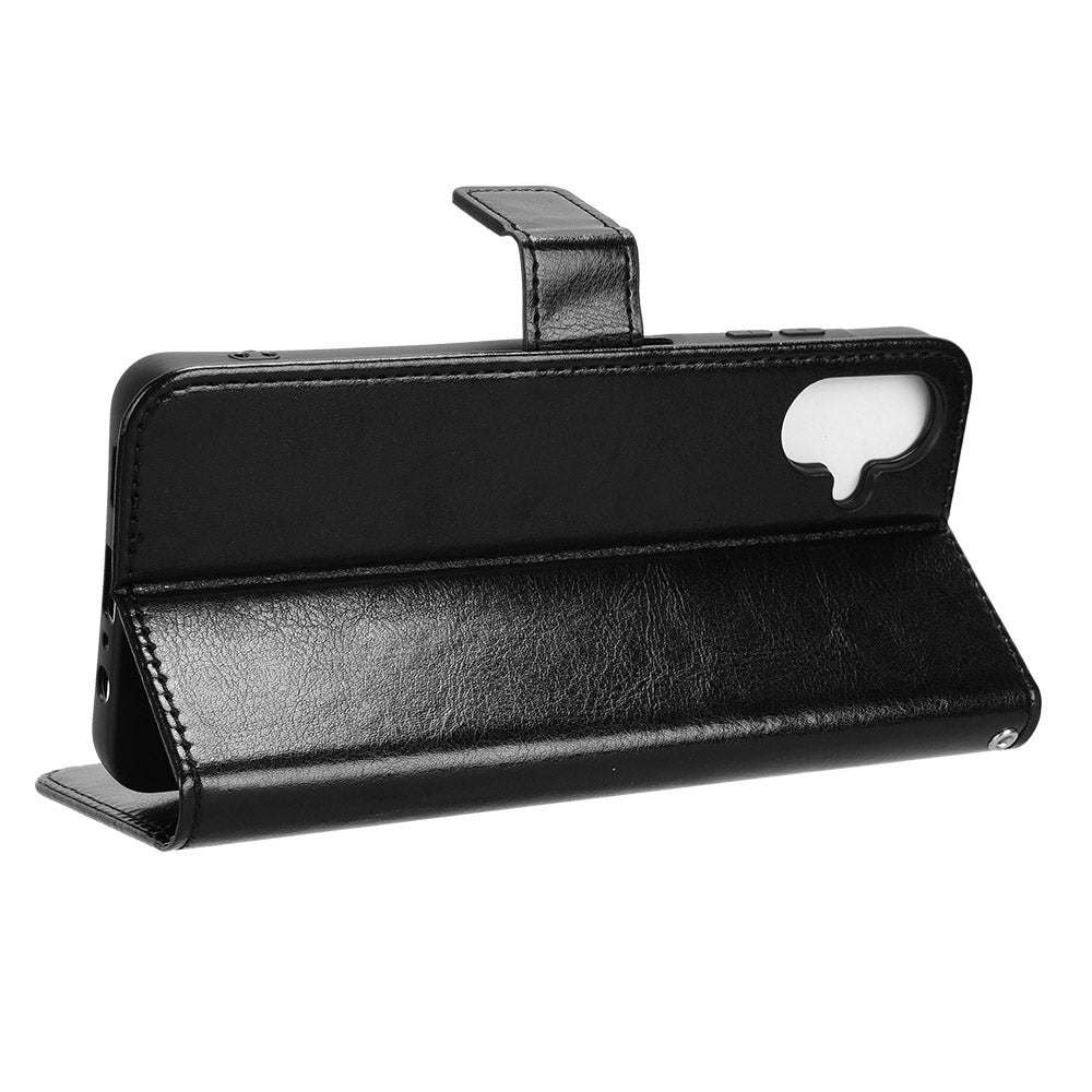For Samsung Galaxy A06 Case Crazy Horse Texture PU Leather Phone Wallet Cover - Black