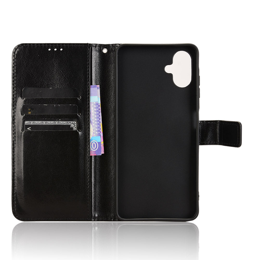 For Samsung Galaxy A06 Case Crazy Horse Texture PU Leather Phone Wallet Cover - Black