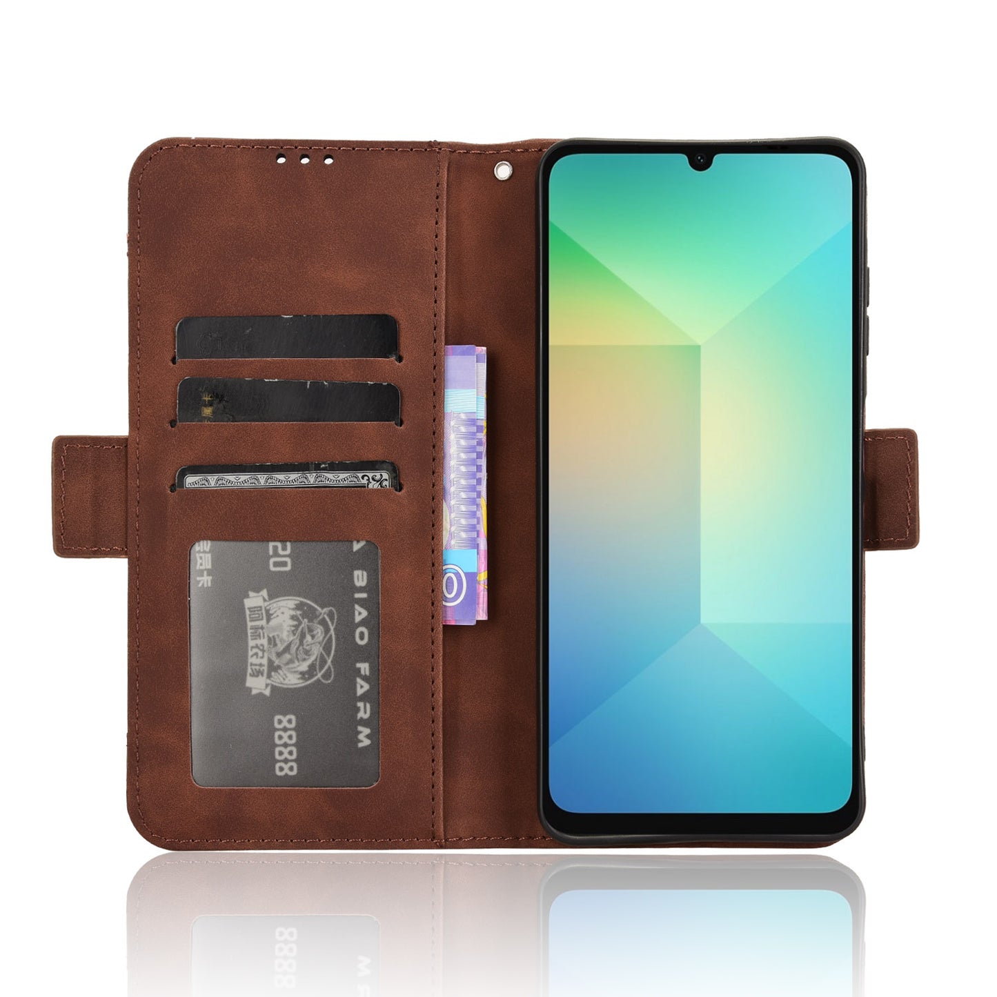 For Samsung Galaxy A06 Leather Case Phone Wallet Cover with Multiple Card Slots - Brown