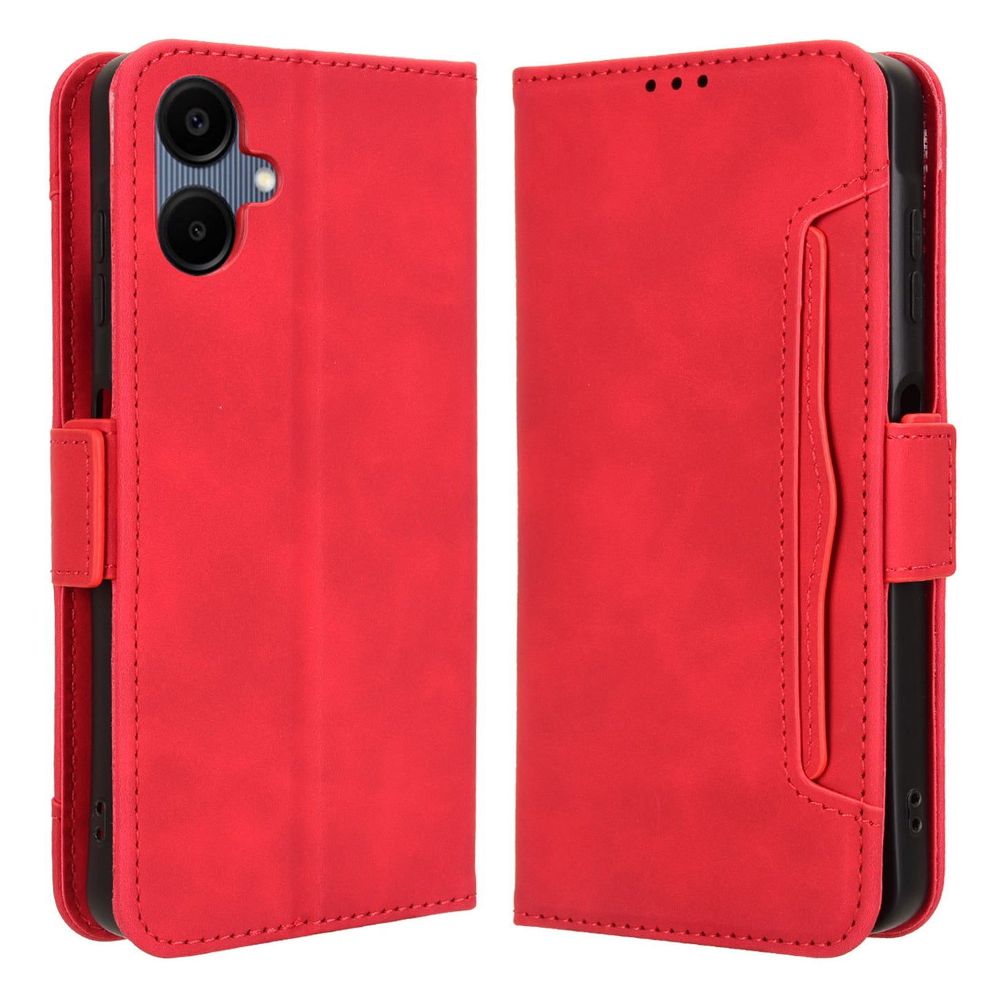 For Samsung Galaxy A06 Leather Case Phone Wallet Cover with Multiple Card Slots - Red