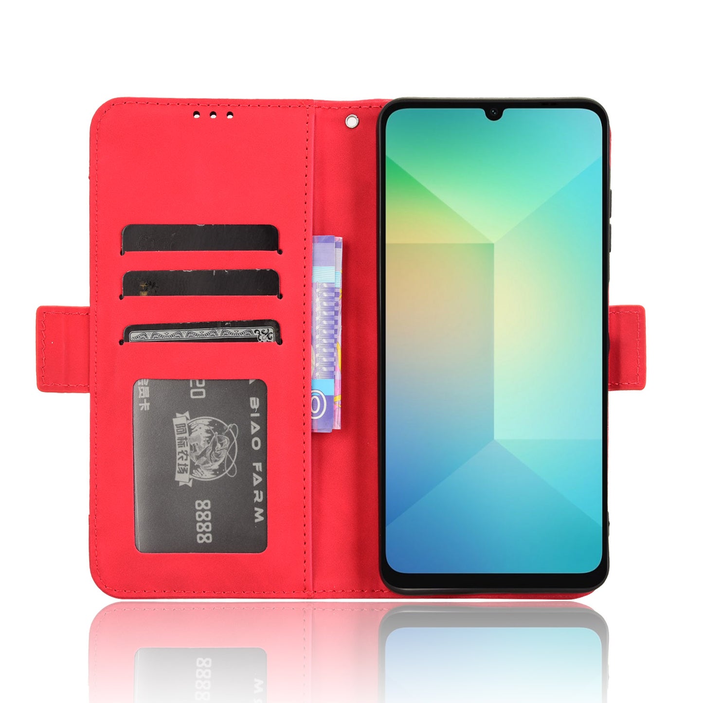 For Samsung Galaxy A06 Leather Case Phone Wallet Cover with Multiple Card Slots - Red