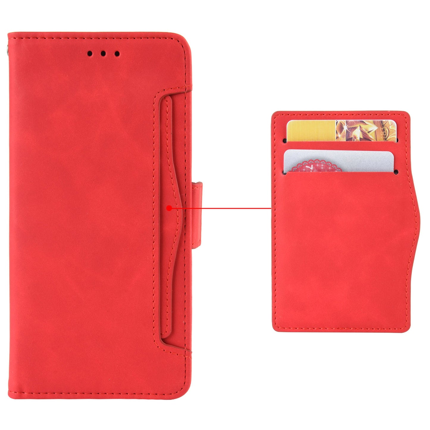 For Samsung Galaxy A06 Leather Case Phone Wallet Cover with Multiple Card Slots - Red