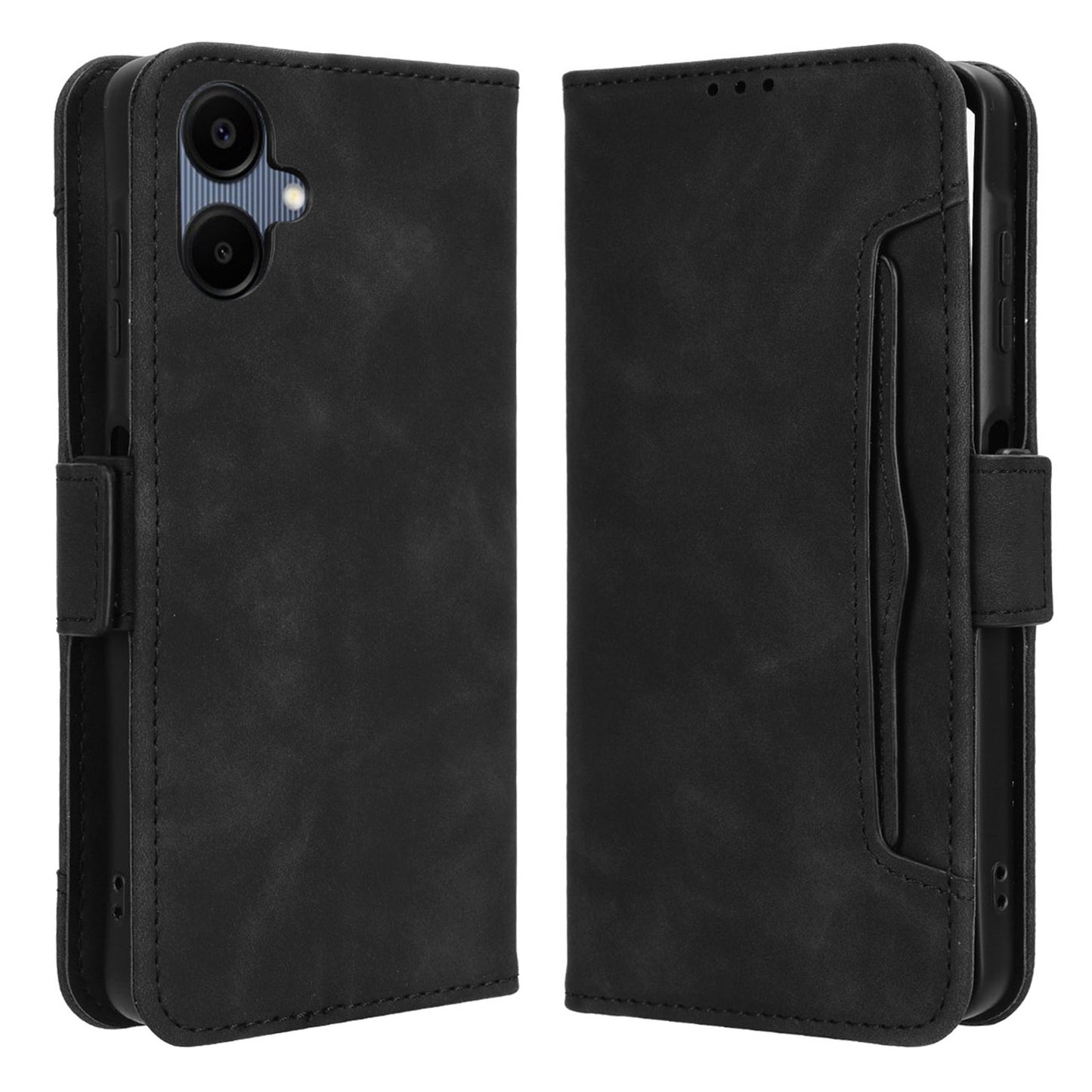 For Samsung Galaxy A06 Leather Case Phone Wallet Cover with Multiple Card Slots - Black