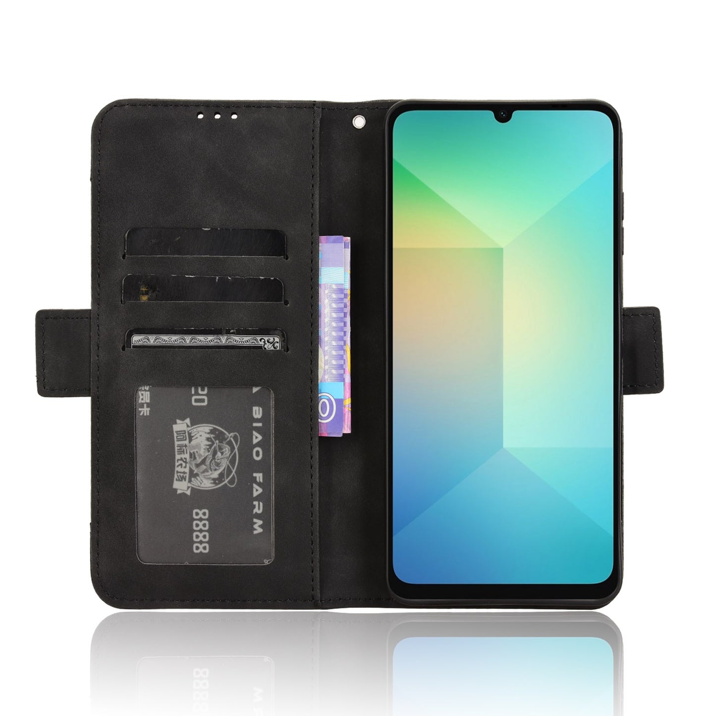 For Samsung Galaxy A06 Leather Case Phone Wallet Cover with Multiple Card Slots - Black