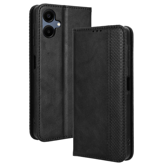 For Samsung Galaxy A06 Leather Case Wallet Stand Retro Texture Phone Cover - Black