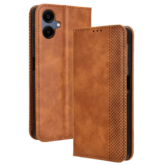 For Samsung Galaxy A06 Leather Case Wallet Stand Retro Texture Phone Cover - Brown