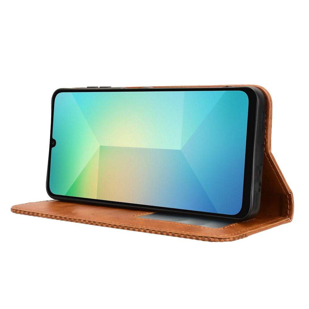 For Samsung Galaxy A06 Leather Case Wallet Stand Retro Texture Phone Cover - Brown