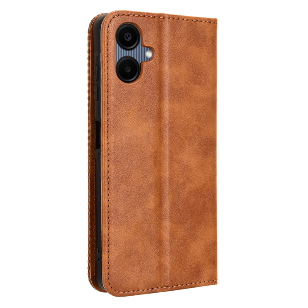 For Samsung Galaxy A06 Leather Case Wallet Stand Retro Texture Phone Cover - Brown