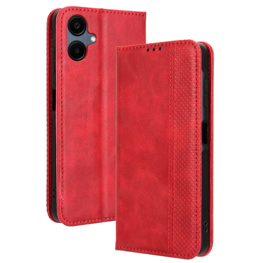 For Samsung Galaxy A06 Leather Case Wallet Stand Retro Texture Phone Cover - Red