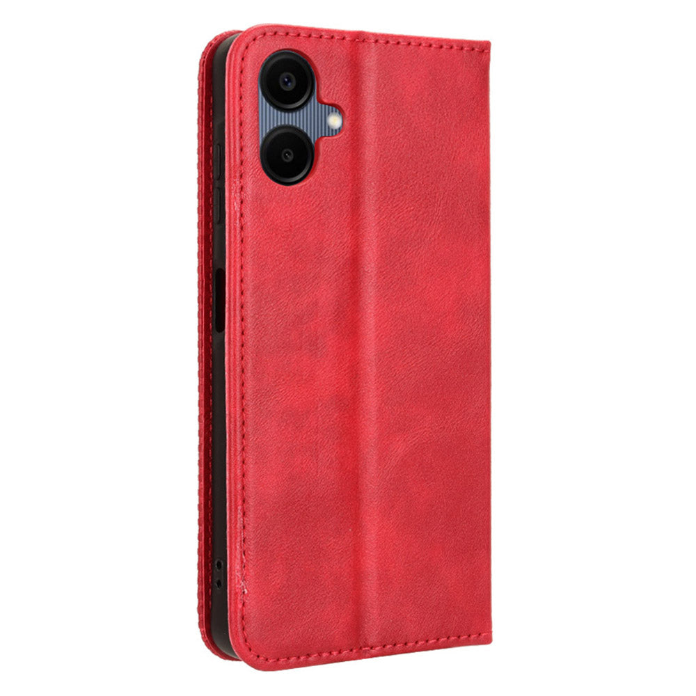 For Samsung Galaxy A06 Leather Case Wallet Stand Retro Texture Phone Cover - Red