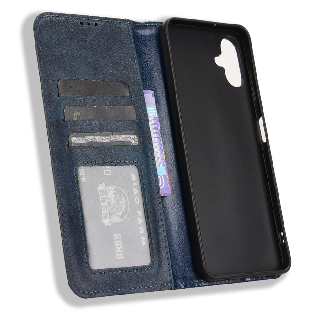 For Samsung Galaxy A06 Leather Case Wallet Stand Retro Texture Phone Cover - Blue