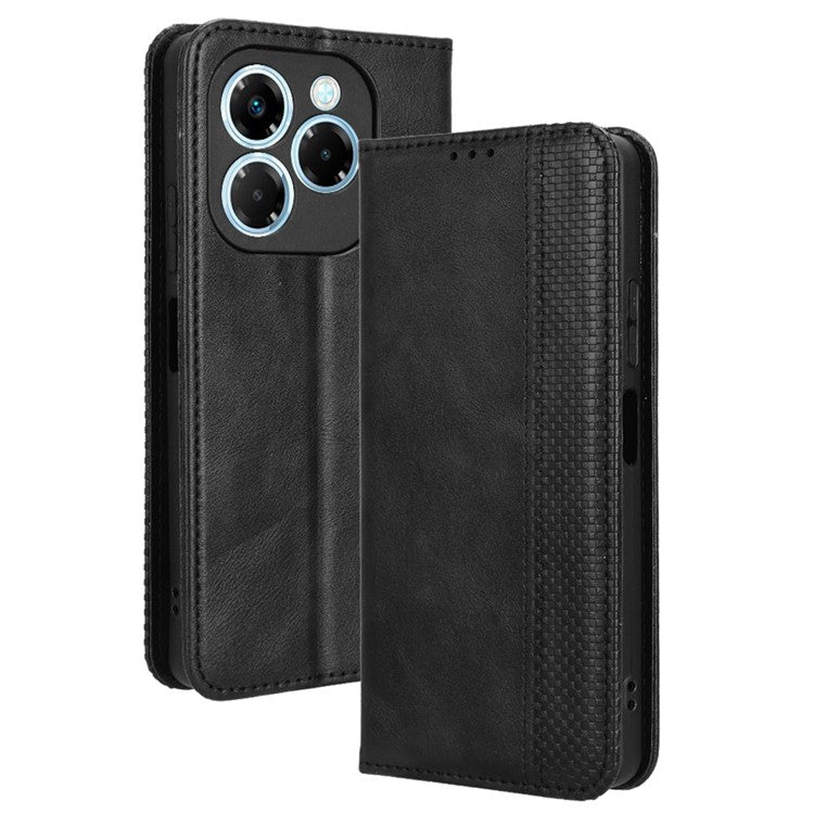 For Infinix Note 40X 5G X6838 Leather Case Wallet Stand Retro Texture Phone Cover - Black