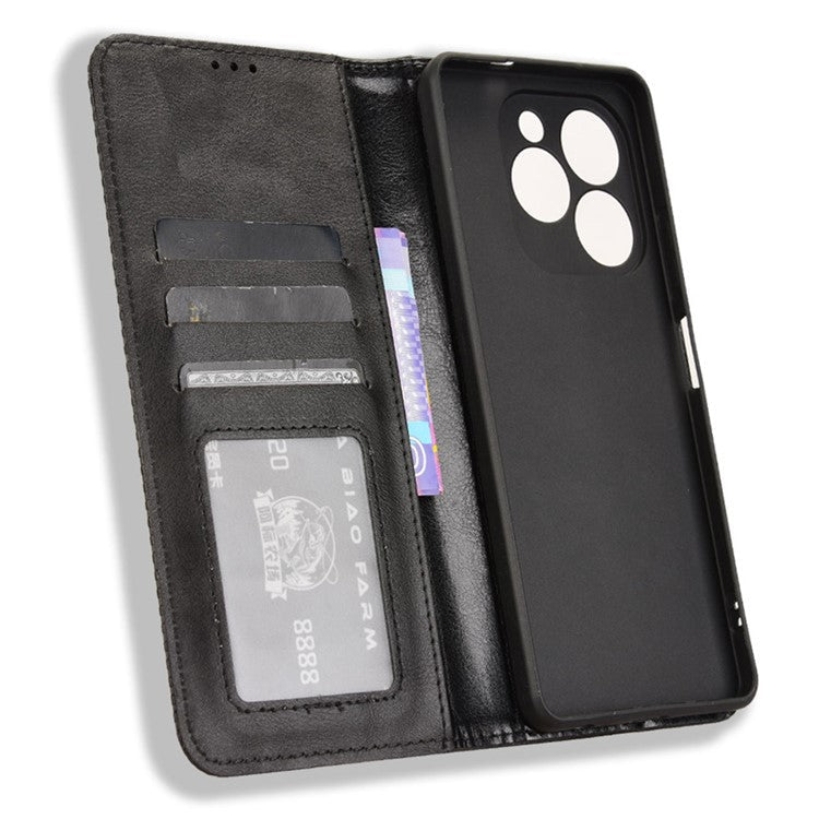 For Infinix Note 40X 5G X6838 Leather Case Wallet Stand Retro Texture Phone Cover - Black