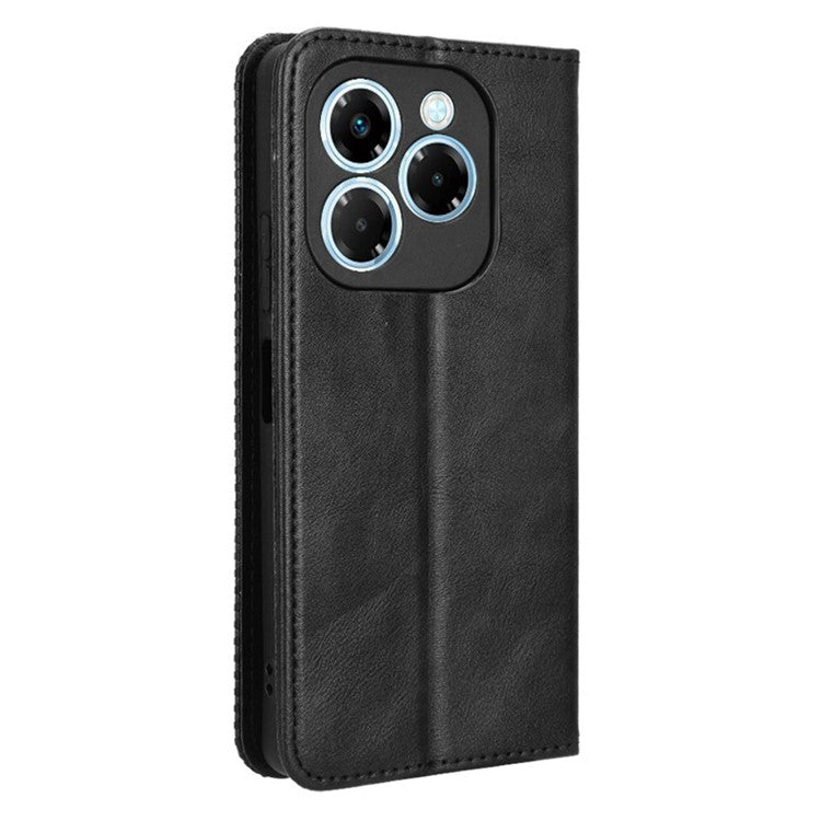 For Infinix Note 40X 5G X6838 Leather Case Wallet Stand Retro Texture Phone Cover - Black