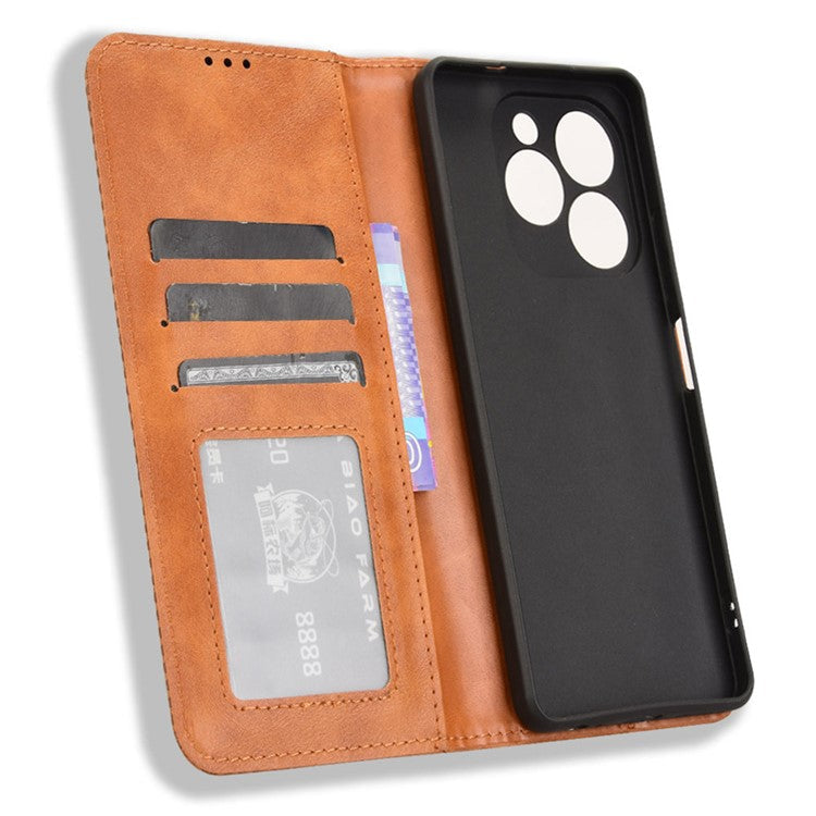 For Infinix Note 40X 5G X6838 Leather Case Wallet Stand Retro Texture Phone Cover - Brown