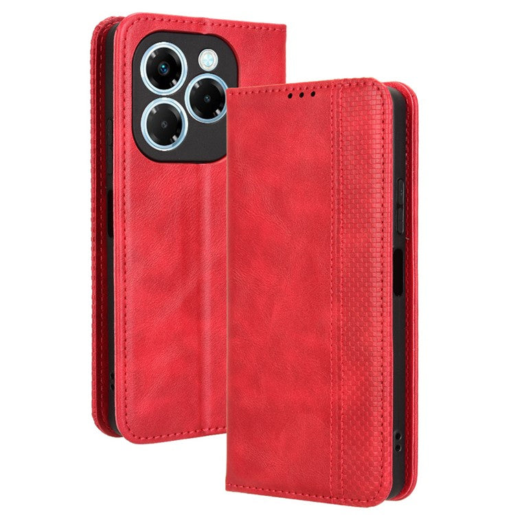 For Infinix Note 40X 5G X6838 Leather Case Wallet Stand Retro Texture Phone Cover - Red