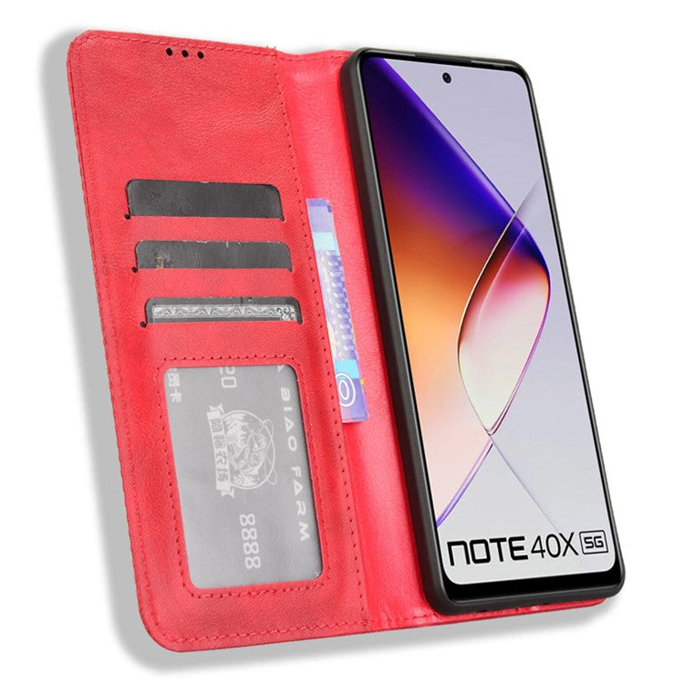 For Infinix Note 40X 5G X6838 Leather Case Wallet Stand Retro Texture Phone Cover - Red