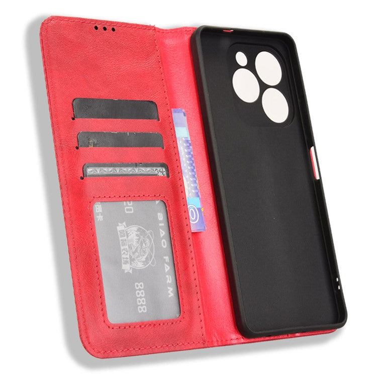 For Infinix Note 40X 5G X6838 Leather Case Wallet Stand Retro Texture Phone Cover - Red