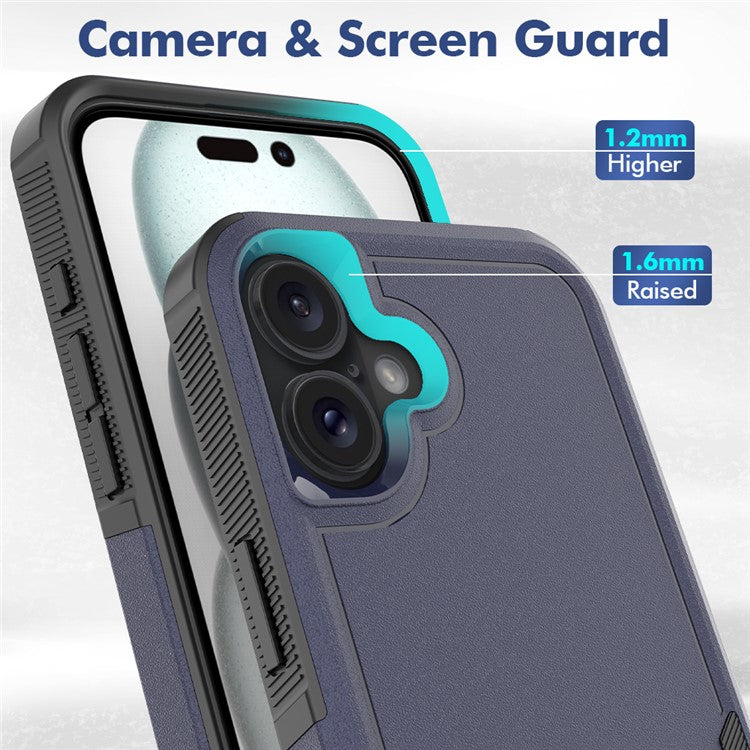 For iPhone 16 Plus Case 2-in-1 PC+TPU Shockproof Phone Cover - Dark Blue