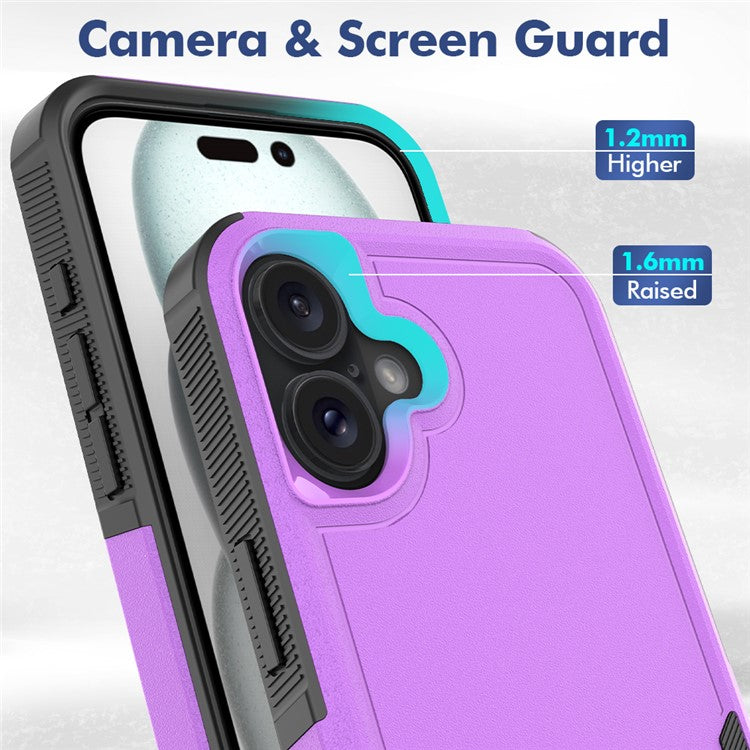 For iPhone 16 Plus Case 2-in-1 PC+TPU Shockproof Phone Cover - Purple