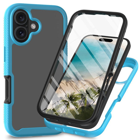 For iPhone 16 Plus Case PC+TPU Clear Phone Cover with PET Screen Film - Baby Blue