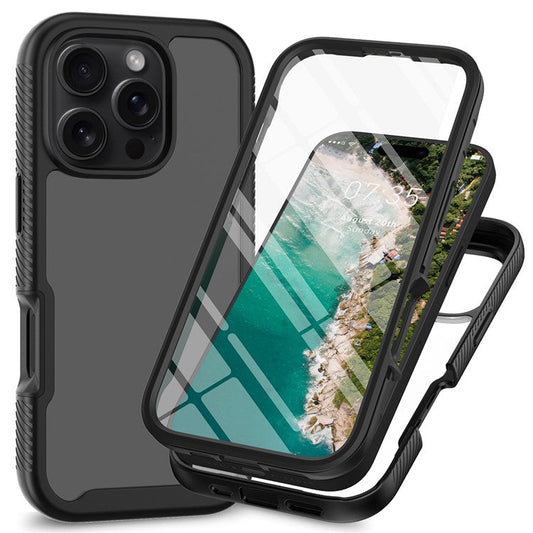 For iPhone 16 Pro Case PC+TPU Clear Phone Cover with PET Screen Film - Black