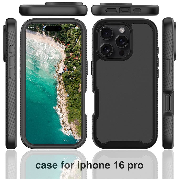 For iPhone 16 Pro Case PC+TPU Clear Phone Cover with PET Screen Film - Black