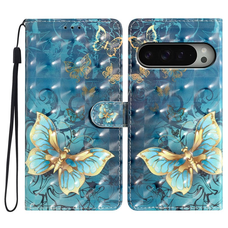 For Google Pixel 9 / 9 Pro Case PU Leather 3D Pattern Printing Wallet Phone Cover - Butterfly