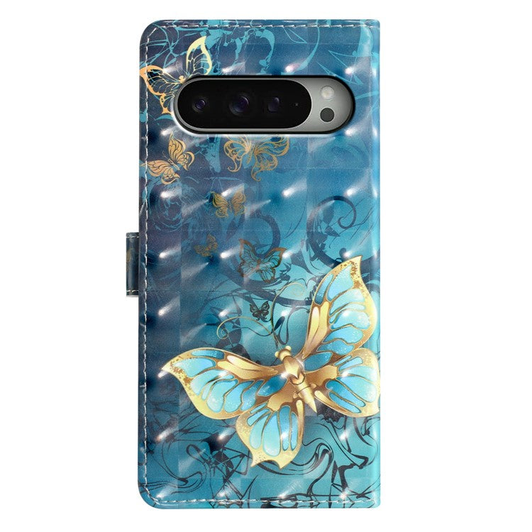 For Google Pixel 9 / 9 Pro Case PU Leather 3D Pattern Printing Wallet Phone Cover - Butterfly