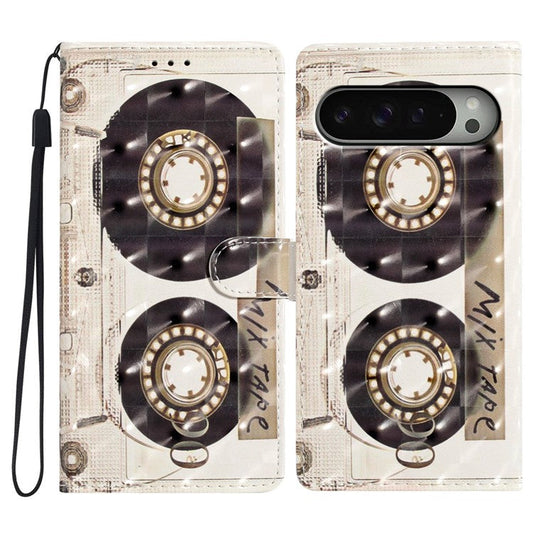 For Google Pixel 9 Pro XL Case PU Leather 3D Pattern Printing Wallet Phone Cover - Tape