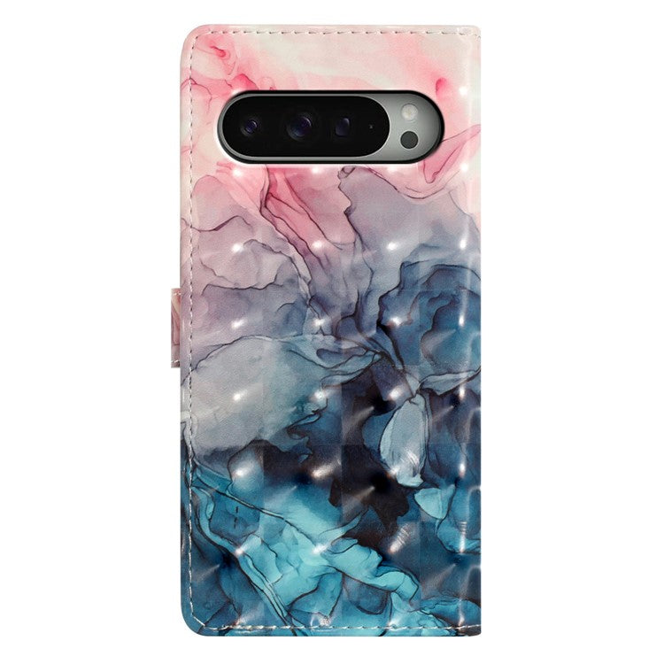 For Google Pixel 9 Pro XL Case PU Leather 3D Pattern Printing Wallet Phone Cover - Pink Blue Marble