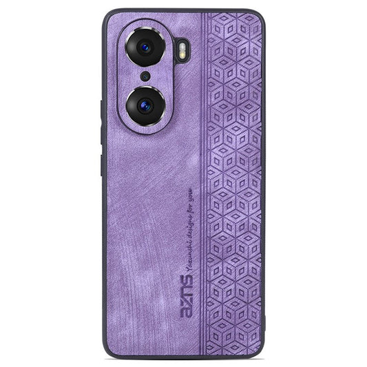 AZNS For Honor 60 Pro Anti-scratch Imprinted Pattern PU Leather Coated TPU Phone Cover Anti-fingerprint Cell Phone Case - Purple