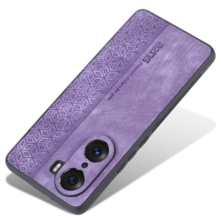 AZNS For Honor 60 Pro Anti-scratch Imprinted Pattern PU Leather Coated TPU Phone Cover Anti-fingerprint Cell Phone Case - Purple