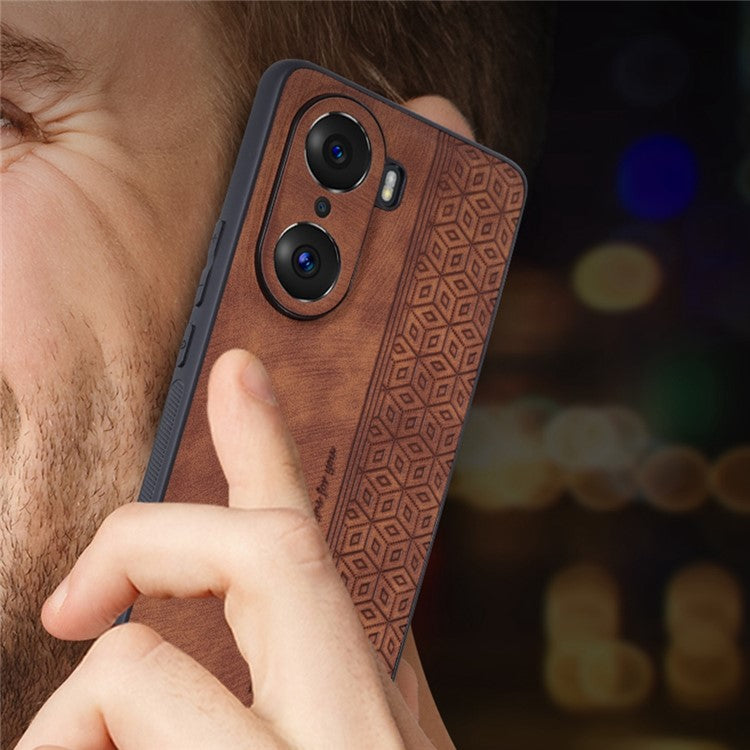 AZNS For Honor 60 Pro Anti-scratch Imprinted Pattern PU Leather Coated TPU Phone Cover Anti-fingerprint Cell Phone Case - Black