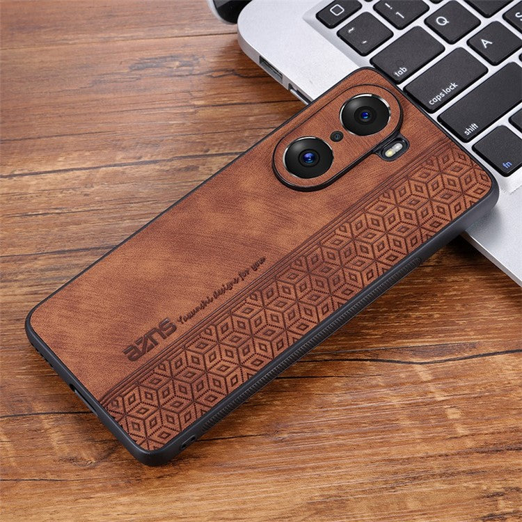 AZNS For Honor 60 Pro Anti-scratch Imprinted Pattern PU Leather Coated TPU Phone Cover Anti-fingerprint Cell Phone Case - Brown