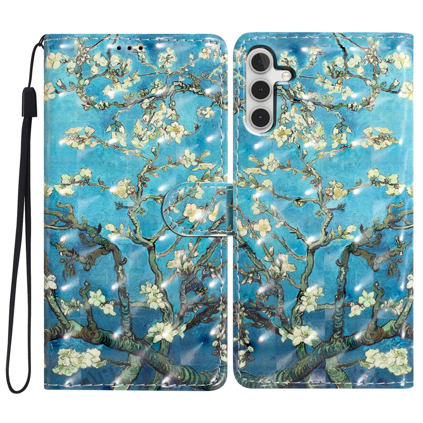 For Samsung Galaxy A16 5G / A16 4G Case PU Leather 3D Pattern Printing Wallet Phone Cover - Apricot Blossom