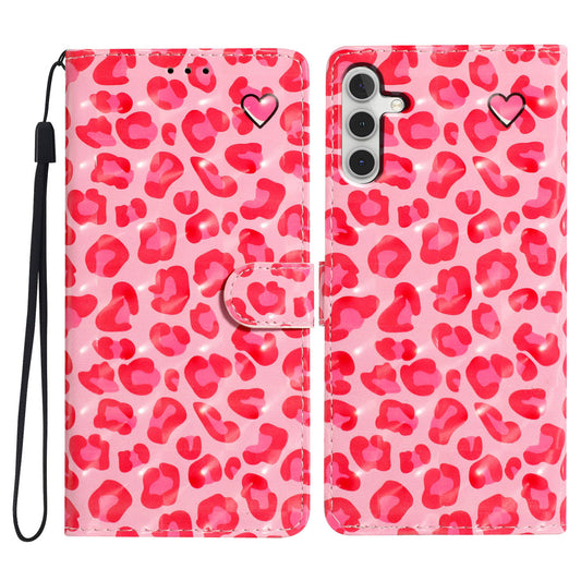 For Samsung Galaxy A16 5G / A16 4G Case PU Leather 3D Pattern Printing Wallet Phone Cover - Pink Leopard Print