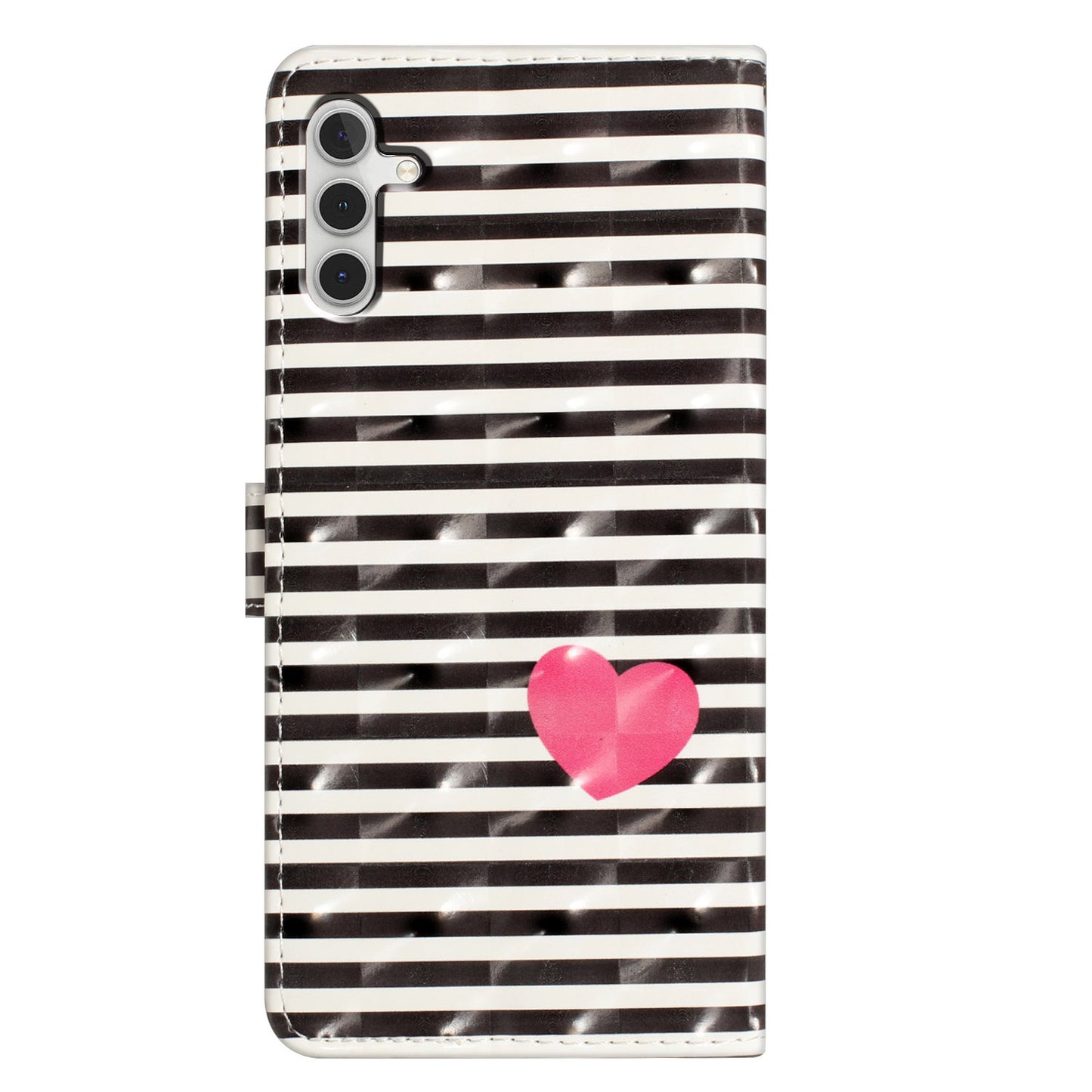 For Samsung Galaxy A16 5G / A16 4G Case PU Leather 3D Pattern Printing Wallet Phone Cover - Stripes / Heart