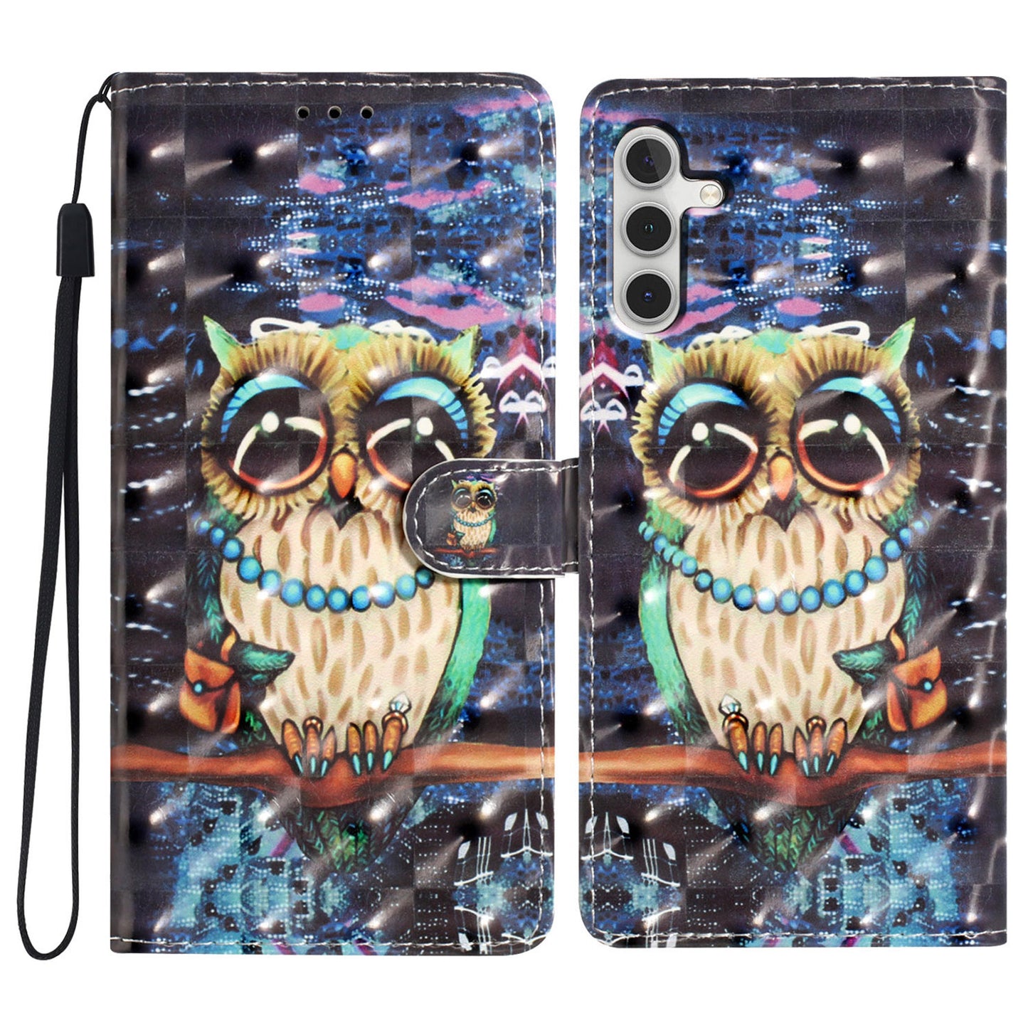 For Samsung Galaxy A16 5G / A16 4G Case PU Leather 3D Pattern Printing Wallet Phone Cover - Owl