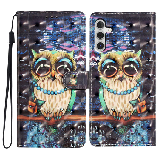 For Samsung Galaxy A16 5G / A16 4G Case PU Leather 3D Pattern Printing Wallet Phone Cover - Owl