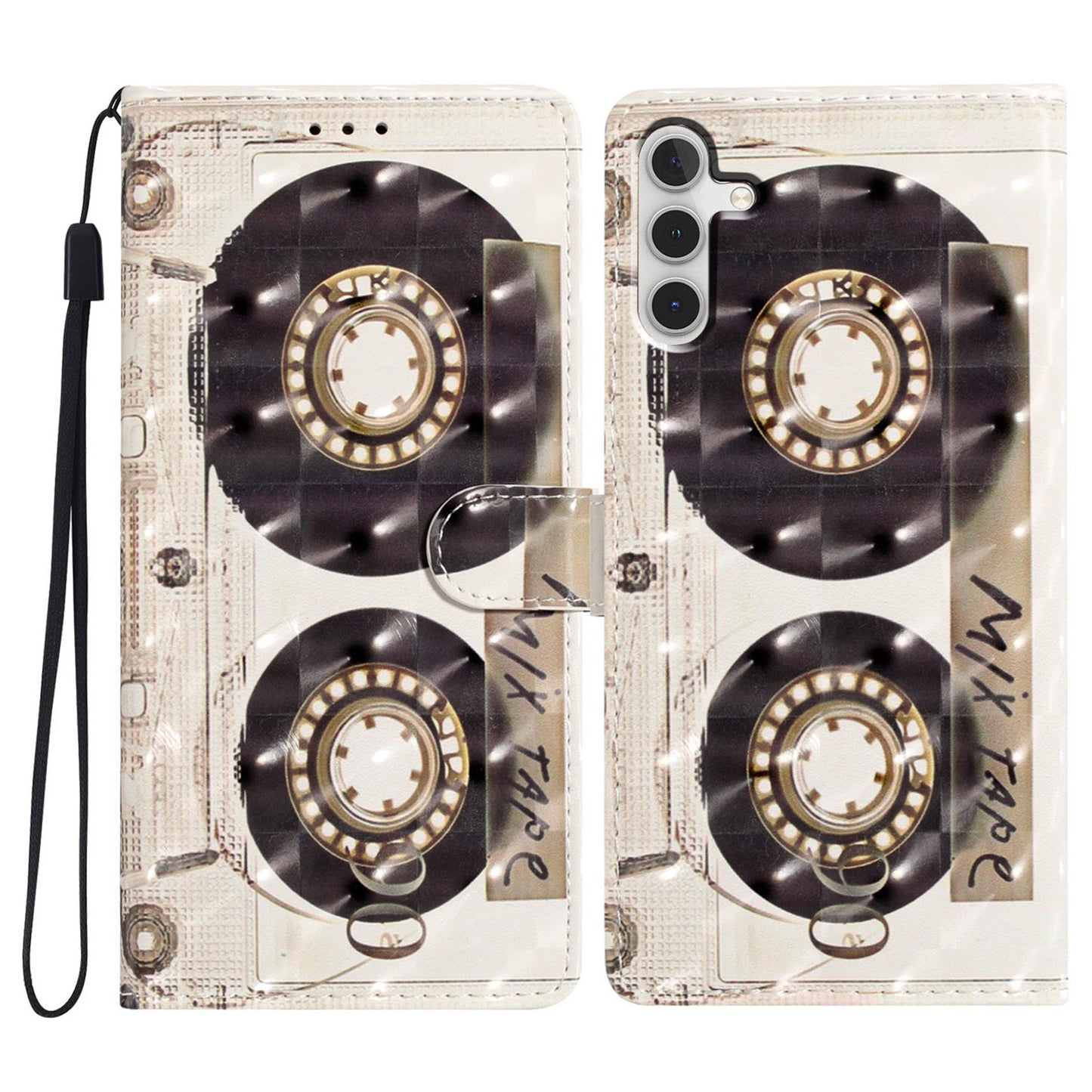 For Samsung Galaxy A16 5G / A16 4G Case PU Leather 3D Pattern Printing Wallet Phone Cover - Tape