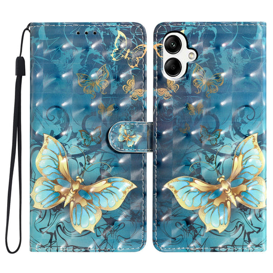 For Samsung Galaxy A06 Case PU Leather 3D Pattern Printing Wallet Phone Cover - Butterfly